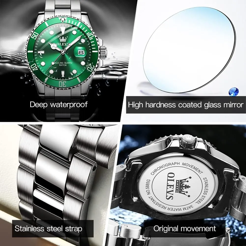 OLEVS Watches for Men Quartz Fashion Business Waterproof Watch Analog Stainless Date Week Diamond