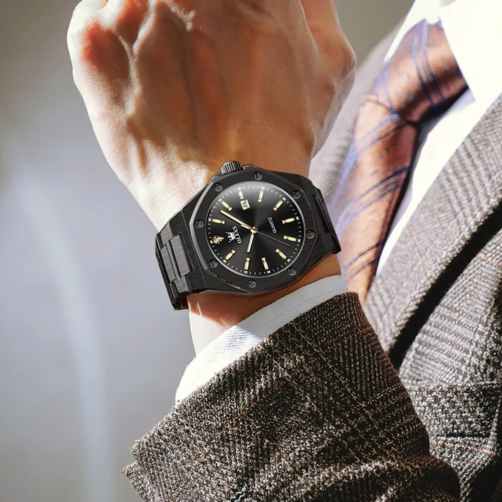 OLEVS Watches for Men Stainless Steel Business Dress Large Easy to Read Analog Watch Waterproof Luminous Casual Luxury Men Watch