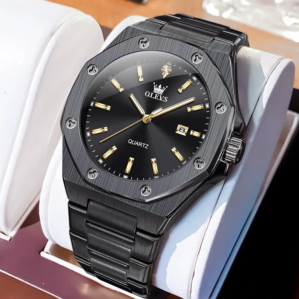 OLEVS Watches for Men Stainless Steel Business Dress Large Easy to Read Analog Watch Waterproof Luminous Casual Luxury Men Watch