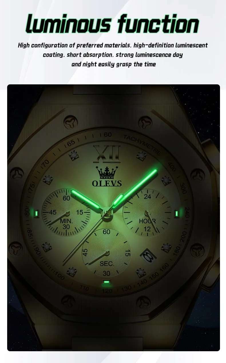 OLEVS Watches for Men Stainless Steel Business Dress Large Easy to Read Analog Watch Waterproof Luminous Casual Luxury Men Watch