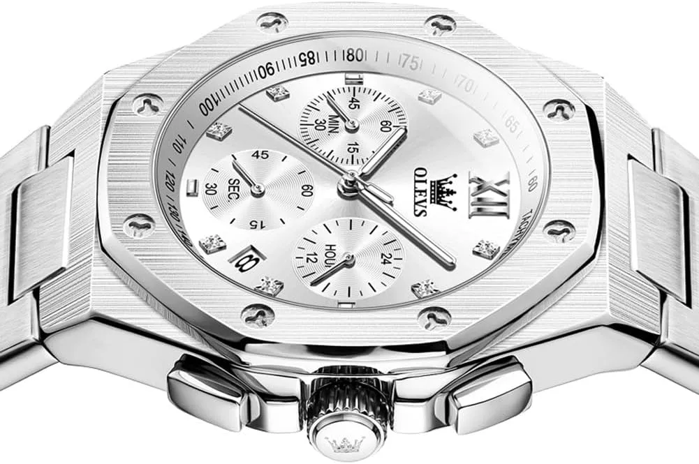 OLEVS Watches for Men Stainless Steel Business Dress Large Easy to Read Analog Watch Waterproof Luminous Casual Luxury Men Watch