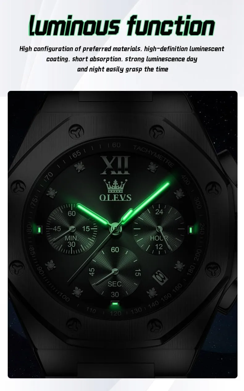 OLEVS Watches for Men Stainless Steel Business Dress Large Easy to Read Analog Watch Waterproof Luminous Casual Luxury Men Watch