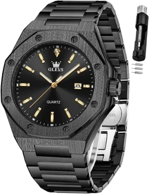 OLEVS Watches for Men Stainless Steel Business Dress Large Easy to Read Analog Watch Waterproof Luminous Casual Luxury Men Watch