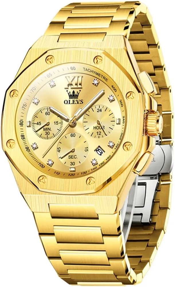 OLEVS Watches for Men Stainless Steel Business Dress Large Easy to Read Analog Watch Waterproof Luminous Casual Luxury Men Watch