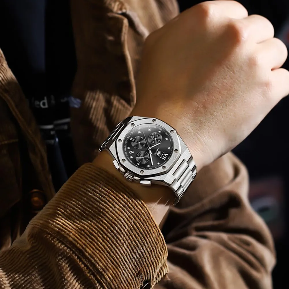 OLEVS Watches for Men Stainless Steel Business Dress Large Easy to Read Analog Watch Waterproof Luminous Casual Luxury Men Watch