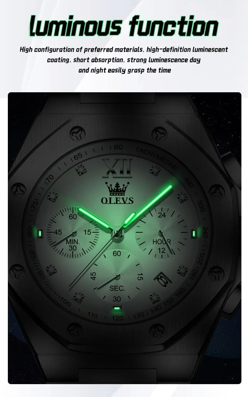 OLEVS Watches for Men Stainless Steel Business Dress Large Easy to Read Analog Watch Waterproof Luminous Casual Luxury Men Watch
