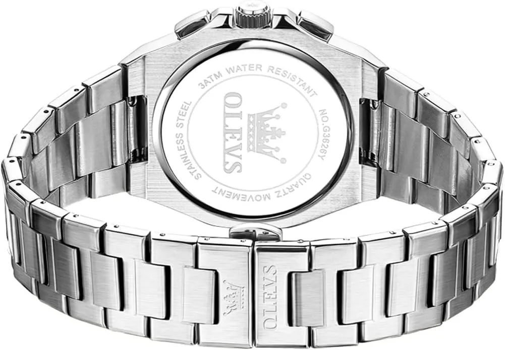 OLEVS Watches for Men Stainless Steel Business Dress Large Easy to Read Analog Watch Waterproof Luminous Casual Luxury Men Watch