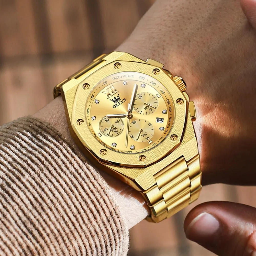 OLEVS Watches for Men Stainless Steel Business Dress Large Easy to Read Analog Watch Waterproof Luminous Casual Luxury Men Watch