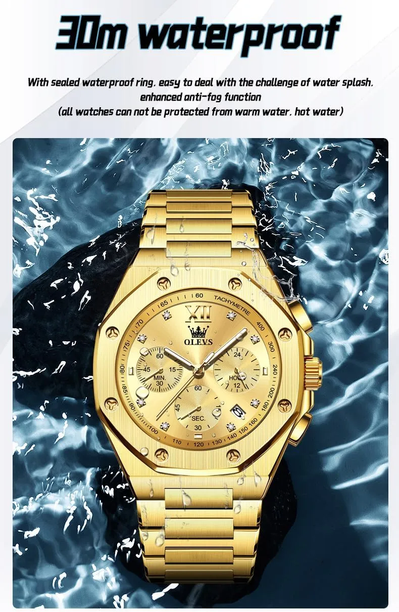 OLEVS Watches for Men Stainless Steel Business Dress Large Easy to Read Analog Watch Waterproof Luminous Casual Luxury Men Watch