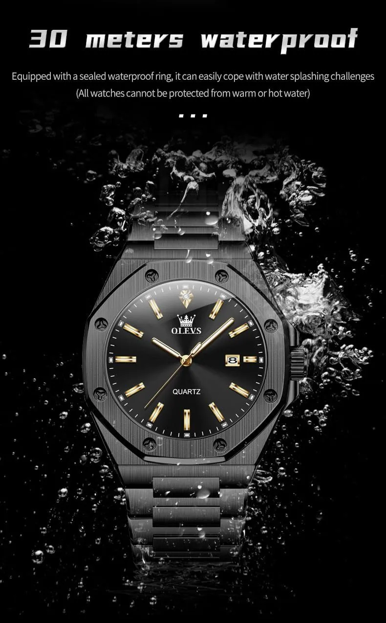 OLEVS Watches for Men Stainless Steel Business Dress Large Easy to Read Analog Watch Waterproof Luminous Casual Luxury Men Watch