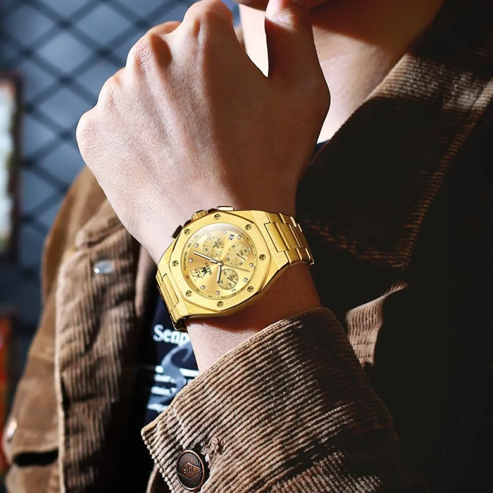 OLEVS Watches for Men Stainless Steel Business Dress Large Easy to Read Analog Watch Waterproof Luminous Casual Luxury Men Watch