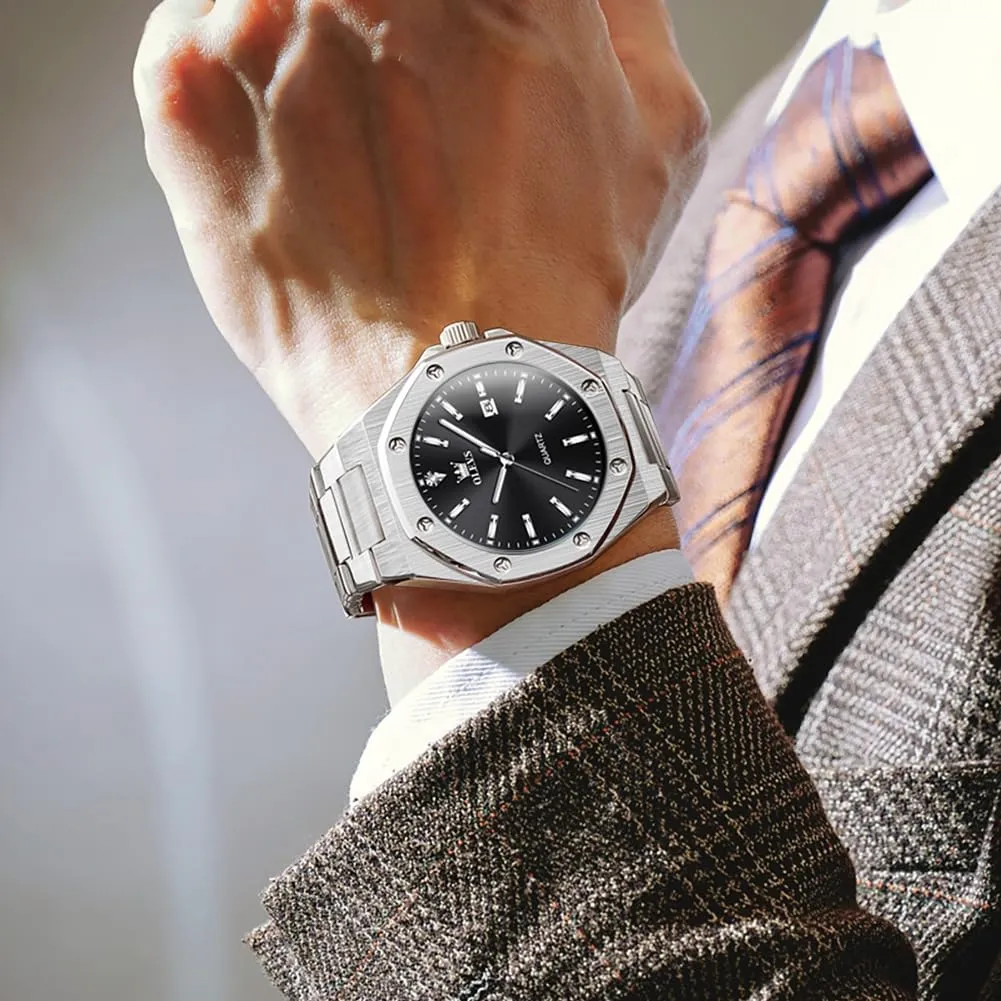 OLEVS Watches for Men Stainless Steel Business Dress Large Easy to Read Analog Watch Waterproof Luminous Casual Luxury Men Watch