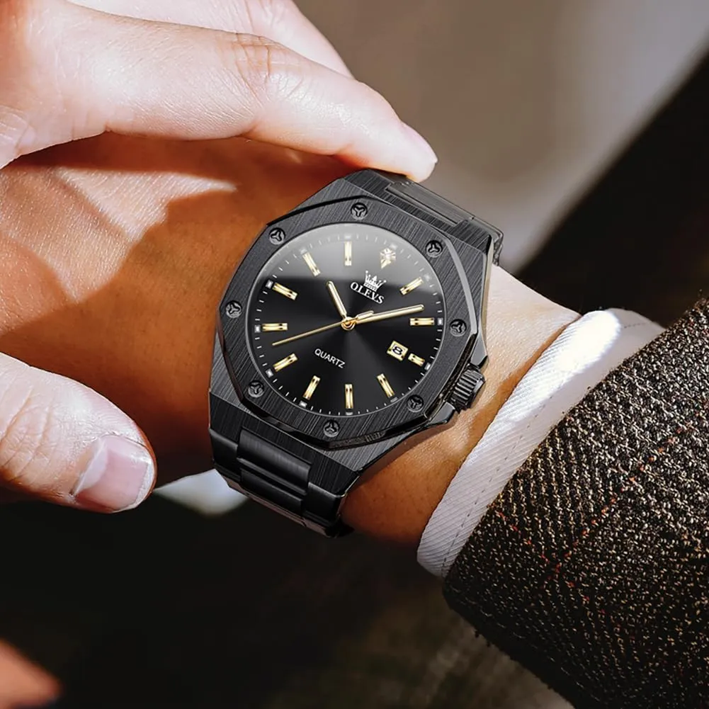 OLEVS Watches for Men Stainless Steel Business Dress Large Easy to Read Analog Watch Waterproof Luminous Casual Luxury Men Watch
