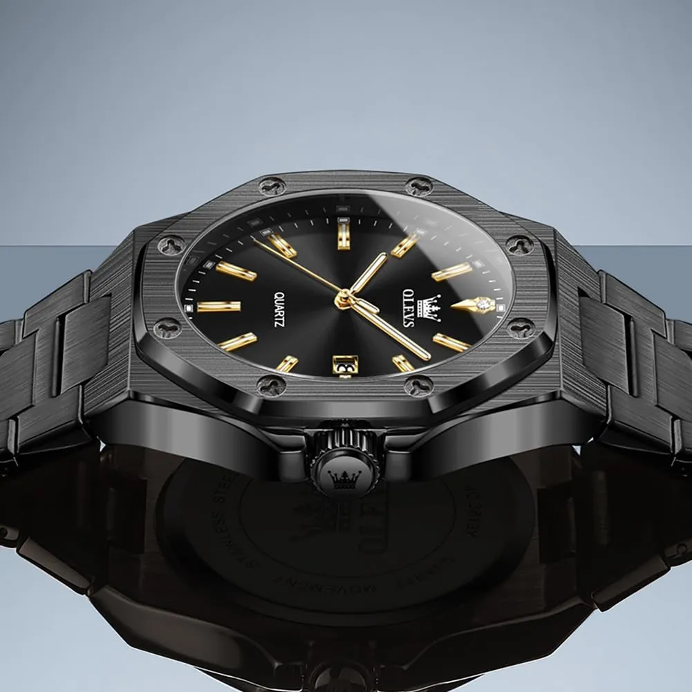 OLEVS Watches for Men Stainless Steel Business Dress Large Easy to Read Analog Watch Waterproof Luminous Casual Luxury Men Watch