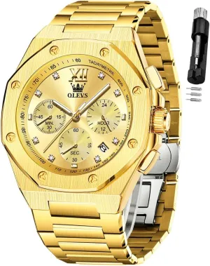 OLEVS Watches for Men Stainless Steel Business Dress Large Easy to Read Analog Watch Waterproof Luminous Casual Luxury Men Watch