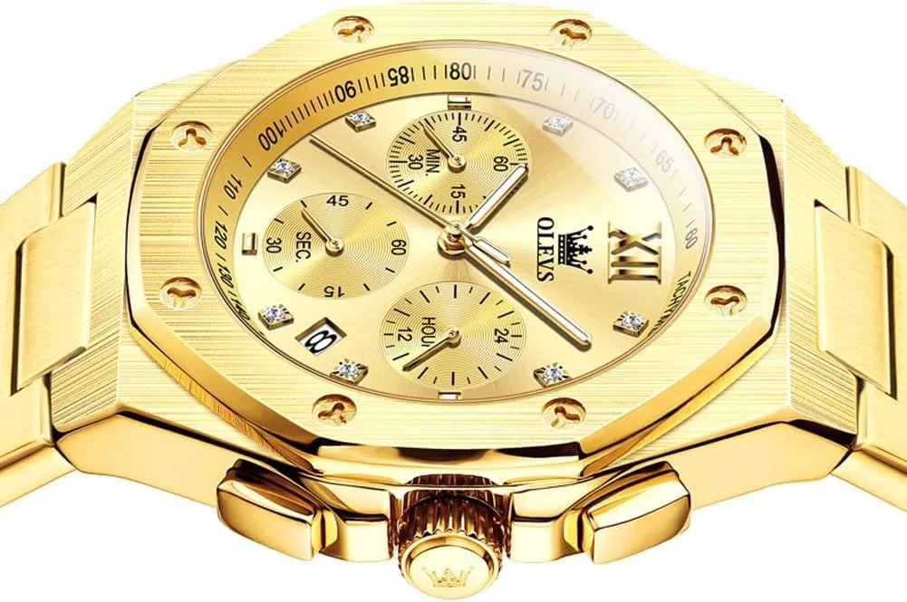 OLEVS Watches for Men Stainless Steel Business Dress Large Easy to Read Analog Watch Waterproof Luminous Casual Luxury Men Watch