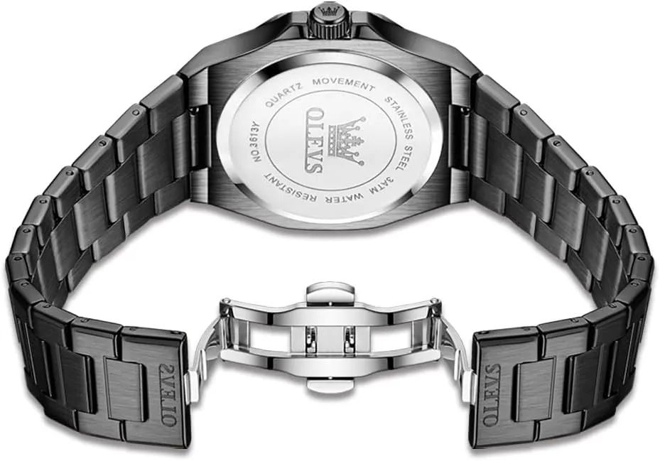 OLEVS Watches for Men Stainless Steel Business Dress Large Easy to Read Analog Watch Waterproof Luminous Casual Luxury Men Watch