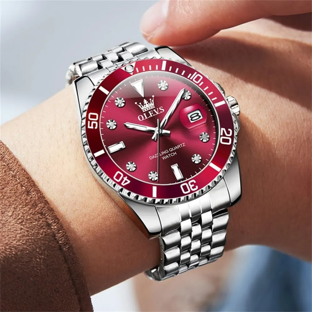 OLEVS Watches for Mens Stainless Steel Dress Mens Watches with Date Luxury Diamond Big Face Waterproof Blue/Black/Green/Gold/Red Dial Relojes para Hombres
