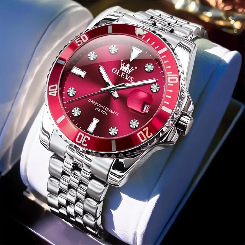 OLEVS Watches for Mens Stainless Steel Dress Mens Watches with Date Luxury Diamond Big Face Waterproof Blue/Black/Green/Gold/Red Dial Relojes para Hombres