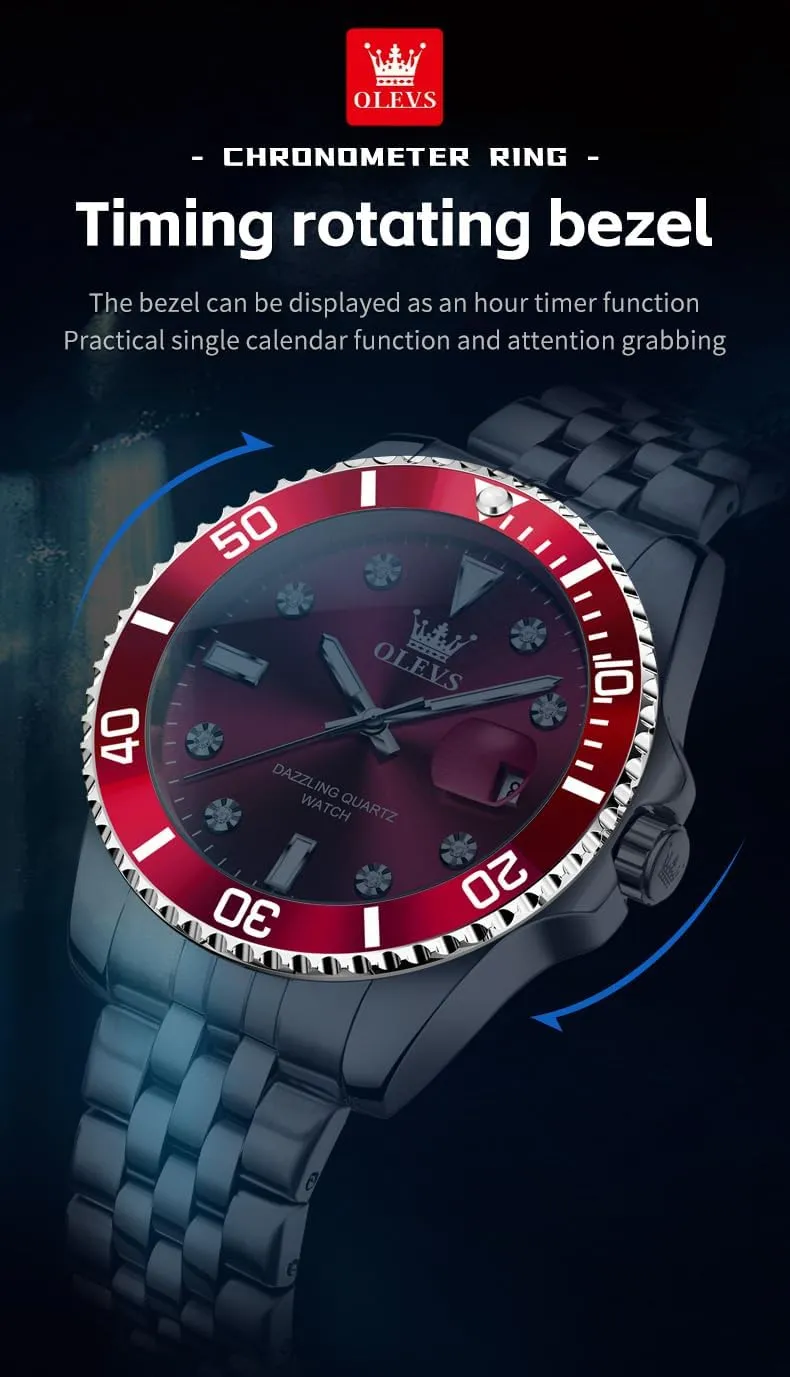 OLEVS Watches for Mens Stainless Steel Dress Mens Watches with Date Luxury Diamond Big Face Waterproof Blue/Black/Green/Gold/Red Dial Relojes para Hombres