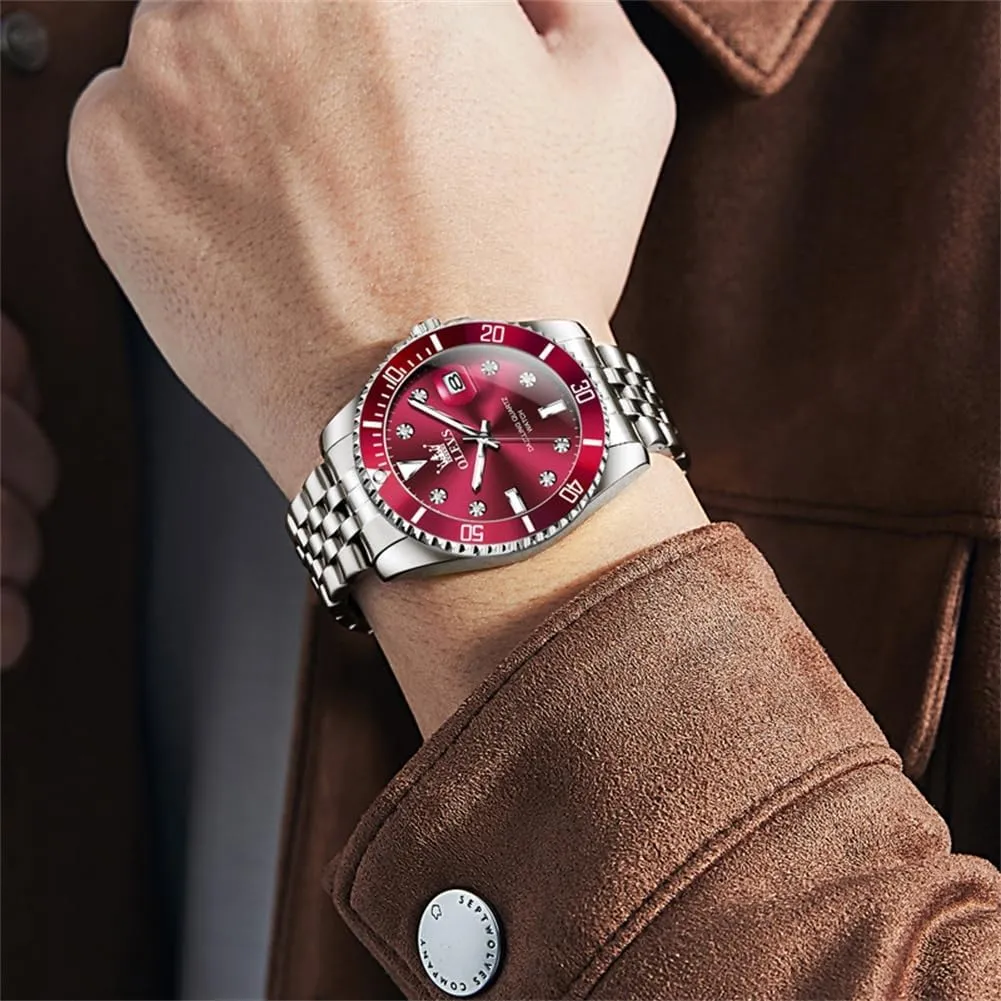 OLEVS Watches for Mens Stainless Steel Dress Mens Watches with Date Luxury Diamond Big Face Waterproof Blue/Black/Green/Gold/Red Dial Relojes para Hombres