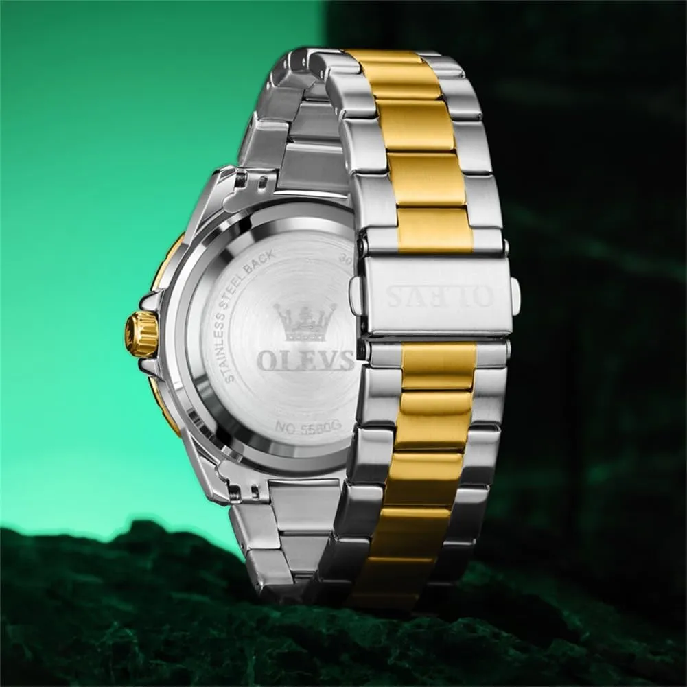 OLEVS Watches Men Waterproof Luxury Big Face Mens Watch Stainless Steel Day Date Quartz Analog Dress Watches for Men Luminous Relojes De Hombre (Green/Blue/Black/Gold)