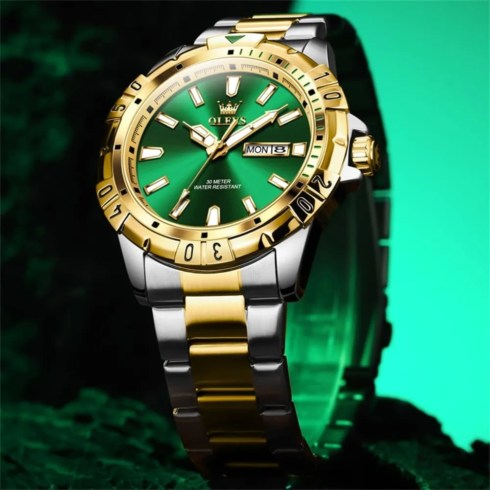 OLEVS Watches Men Waterproof Luxury Big Face Mens Watch Stainless Steel Day Date Quartz Analog Dress Watches for Men Luminous Relojes De Hombre (Green/Blue/Black/Gold)