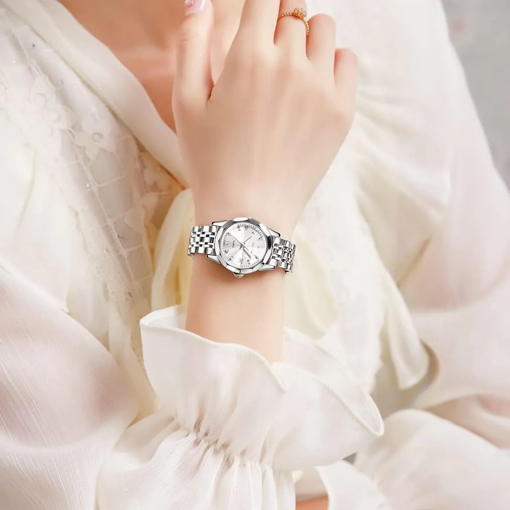OLEVS Women Watch Business Dress Small Stainless Steel Ladies Dress Wrist Watch Analog Date Waterproof
