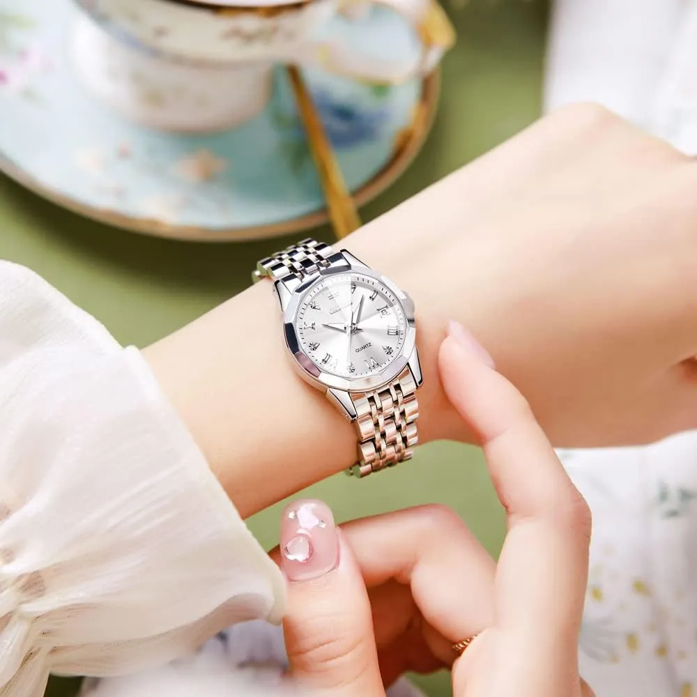 OLEVS Women Watch Business Dress Small Stainless Steel Ladies Dress Wrist Watch Analog Date Waterproof