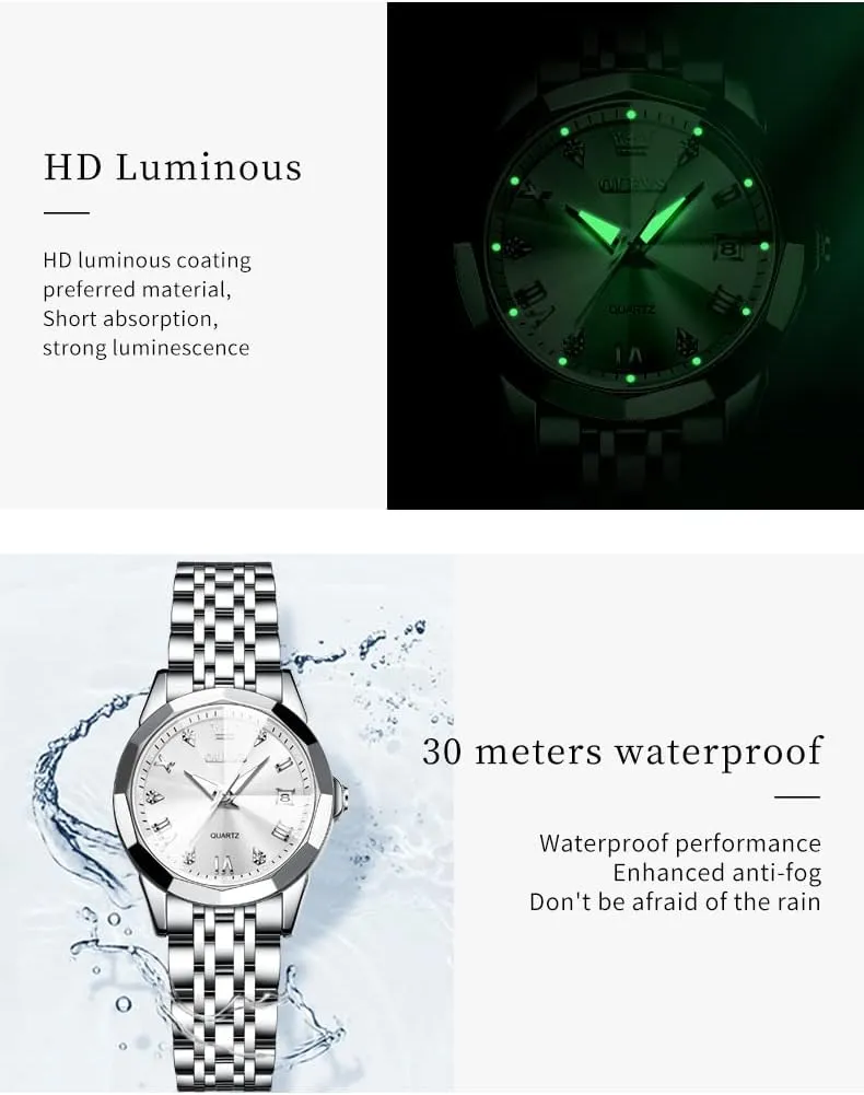 OLEVS Women Watch Business Dress Small Stainless Steel Ladies Dress Wrist Watch Analog Date Waterproof