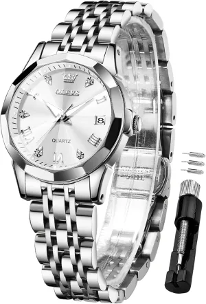 OLEVS Women Watch Business Dress Small Stainless Steel Ladies Dress Wrist Watch Analog Date Waterproof