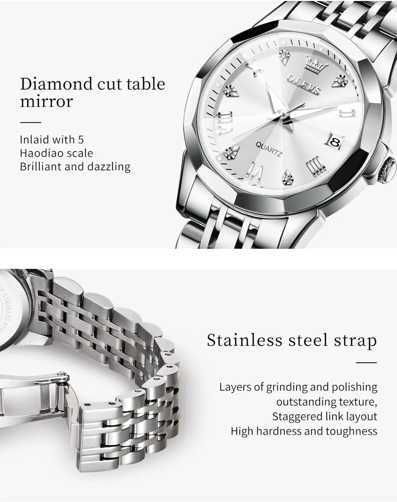 OLEVS Women Watch Business Dress Small Stainless Steel Ladies Dress Wrist Watch Analog Date Waterproof