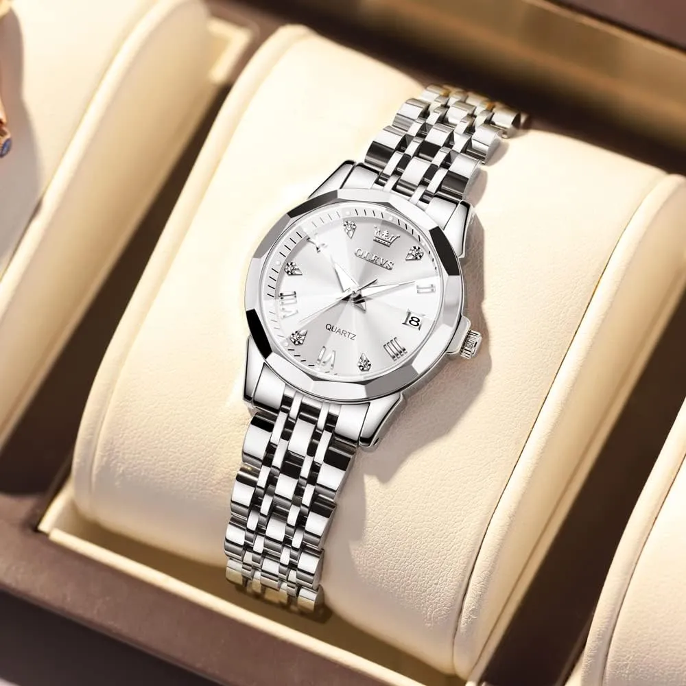 OLEVS Women Watch Business Dress Small Stainless Steel Ladies Dress Wrist Watch Analog Date Waterproof