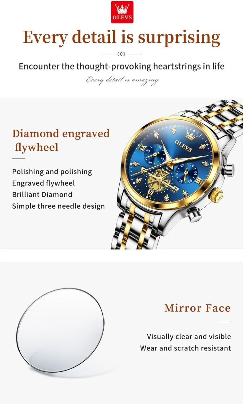 OLEVS Women Watch Multifunctional Two Tone Watch Fashion Business Analog Quartz Ladies Watch Stainless Steel Waterproof Diamond Watch for Women