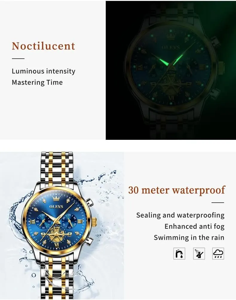 OLEVS Women Watch Multifunctional Two Tone Watch Fashion Business Analog Quartz Ladies Watch Stainless Steel Waterproof Diamond Watch for Women