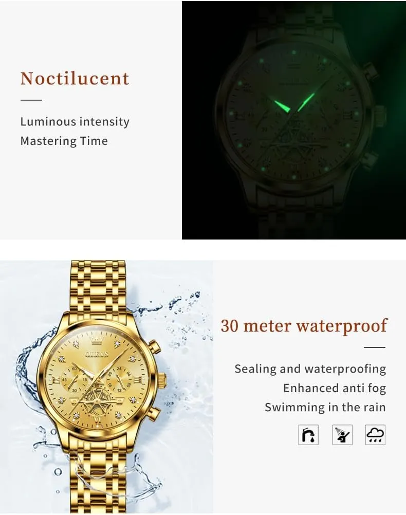 OLEVS Women Watch Multifunctional Two Tone Watch Fashion Business Analog Quartz Ladies Watch Stainless Steel Waterproof Diamond Watch for Women