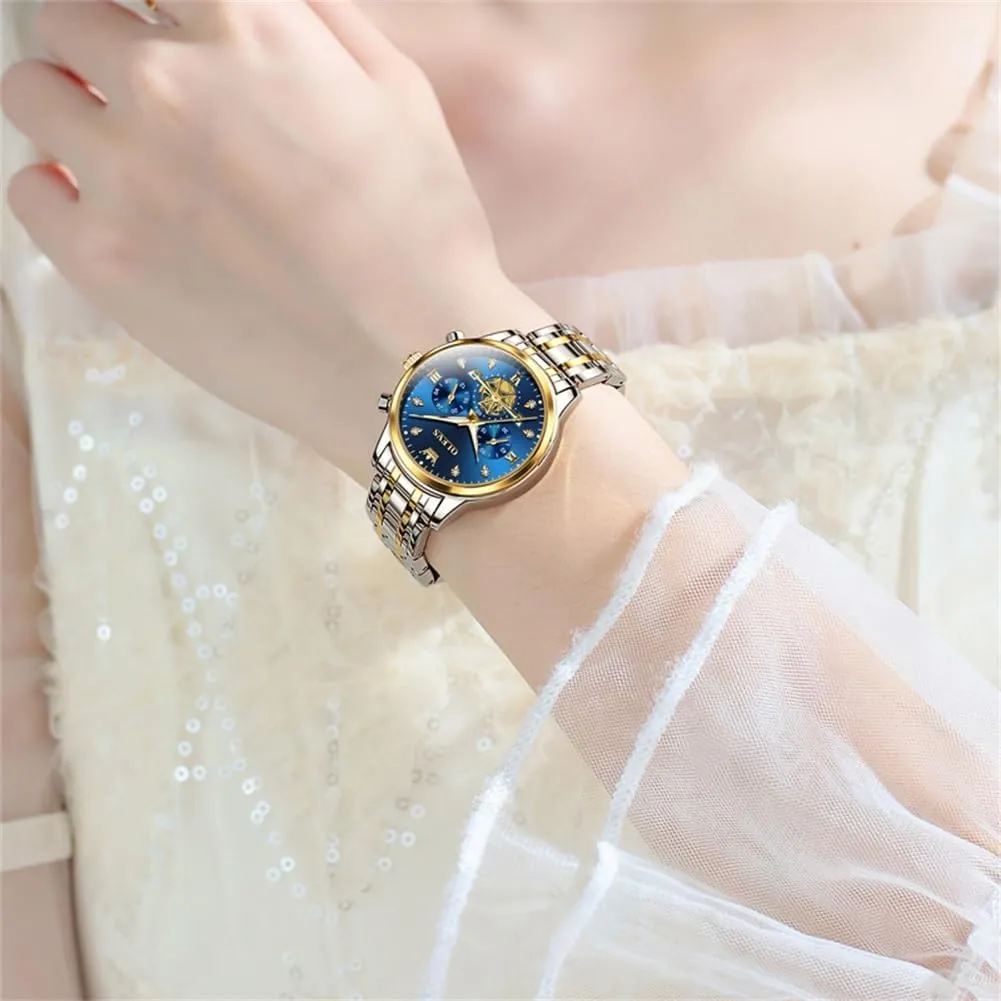 OLEVS Women Watch Multifunctional Two Tone Watch Fashion Business Analog Quartz Ladies Watch Stainless Steel Waterproof Diamond Watch for Women