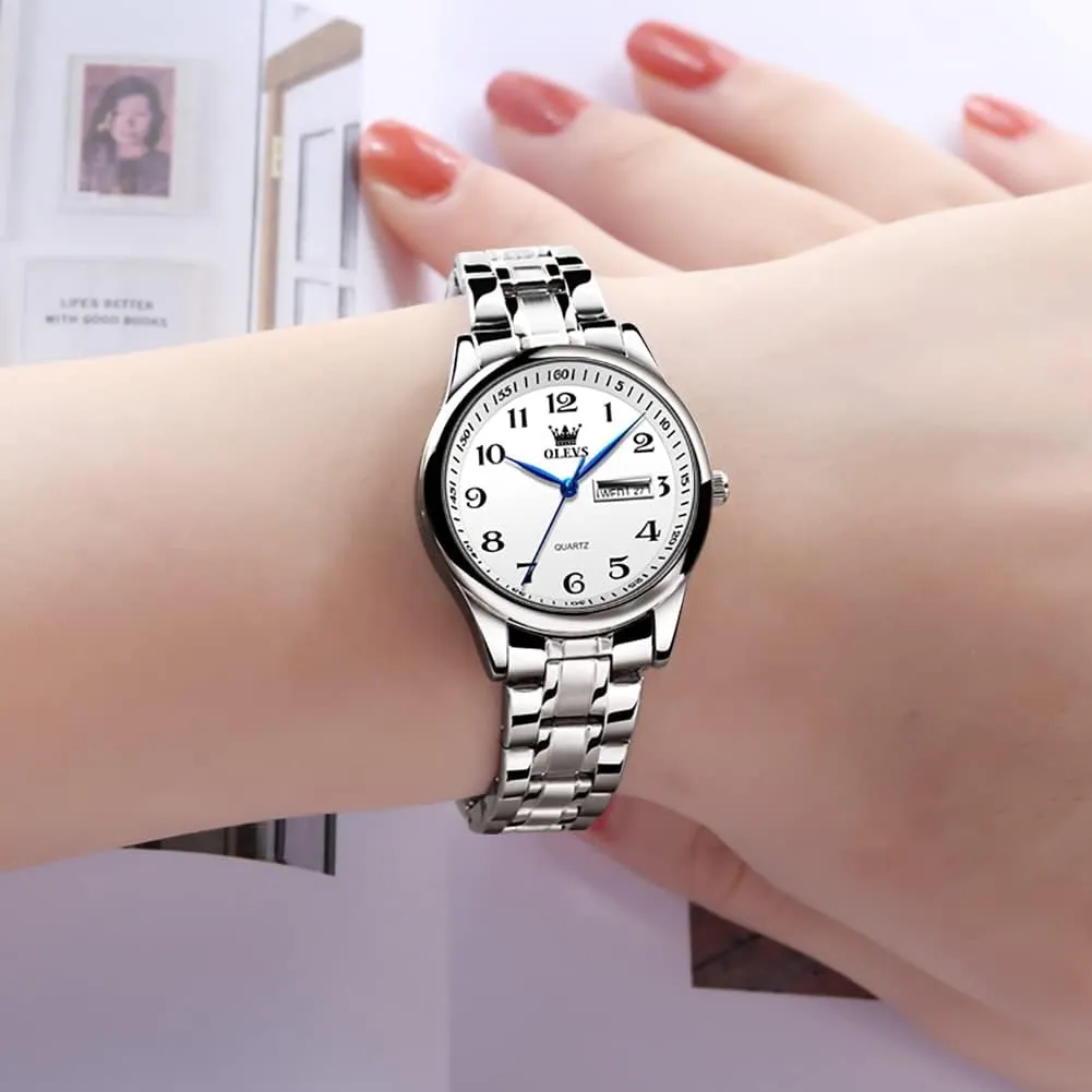 OLEVS Women Watches Business Dress Female Ladies for Small Wrist Watch Gold Silver Tone Stainless Steel Band Analog Quartz Day Date Waterproof Lady Watches