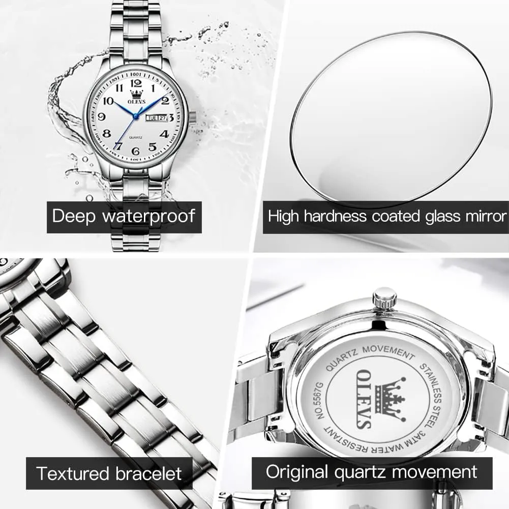 OLEVS Women Watches Business Dress Female Ladies for Small Wrist Watch Gold Silver Tone Stainless Steel Band Analog Quartz Day Date Waterproof Lady Watches