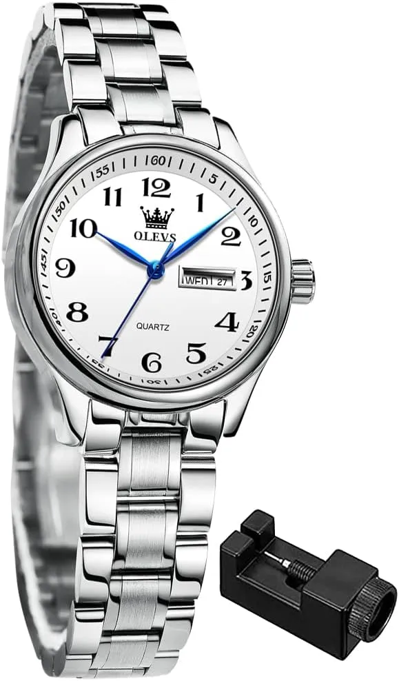 OLEVS Women Watches Business Dress Female Ladies for Small Wrist Watch Gold Silver Tone Stainless Steel Band Analog Quartz Day Date Waterproof Lady Watches
