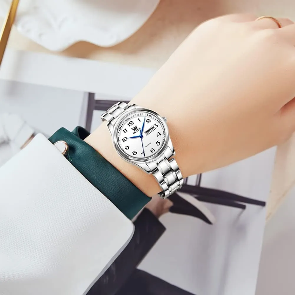 OLEVS Women Watches Business Dress Female Ladies for Small Wrist Watch Gold Silver Tone Stainless Steel Band Analog Quartz Day Date Waterproof Lady Watches