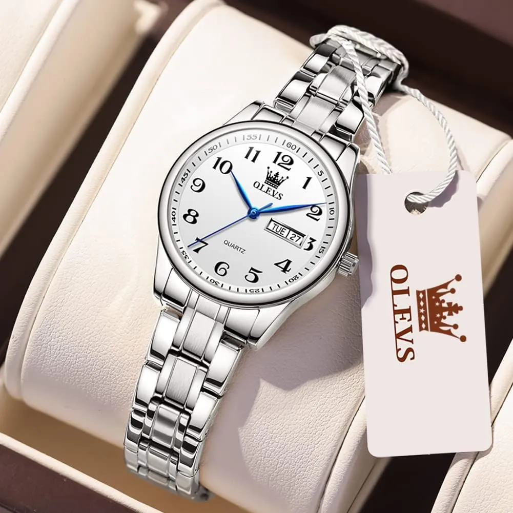 OLEVS Women Watches Business Dress Female Ladies for Small Wrist Watch Gold Silver Tone Stainless Steel Band Analog Quartz Day Date Waterproof Lady Watches