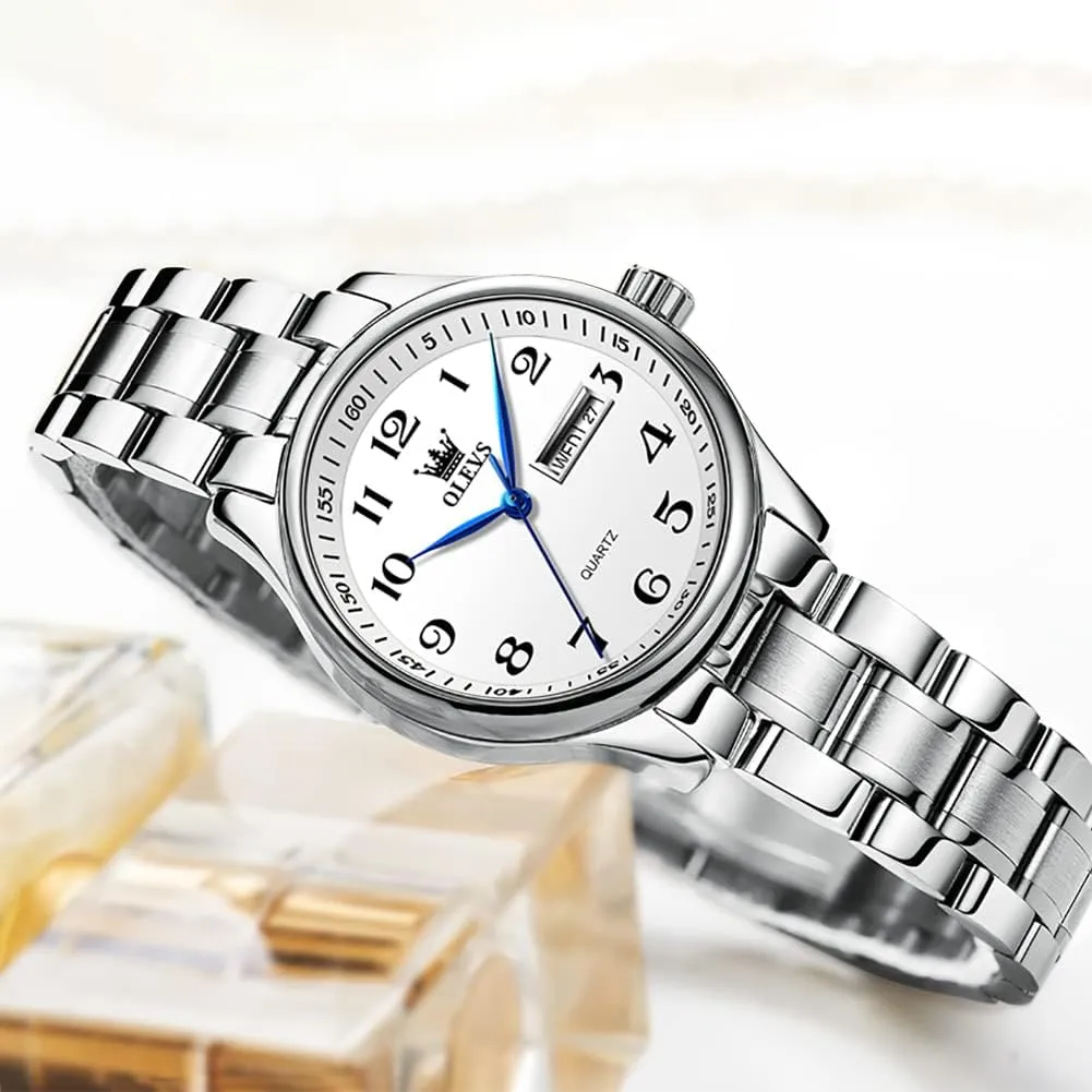 OLEVS Women Watches Business Dress Female Ladies for Small Wrist Watch Gold Silver Tone Stainless Steel Band Analog Quartz Day Date Waterproof Lady Watches
