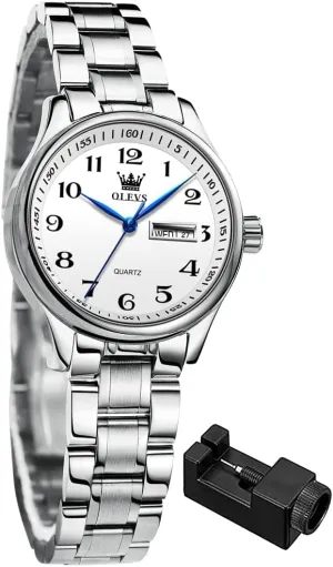 OLEVS Women Watches Business Dress Female Ladies for Small Wrist Watch Gold Silver Tone Stainless Steel Band Analog Quartz Day Date Waterproof Lady Watches