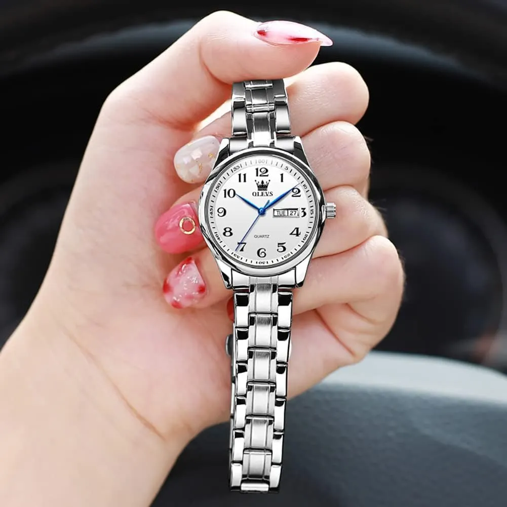 OLEVS Women Watches Business Dress Female Ladies for Small Wrist Watch Gold Silver Tone Stainless Steel Band Analog Quartz Day Date Waterproof Lady Watches
