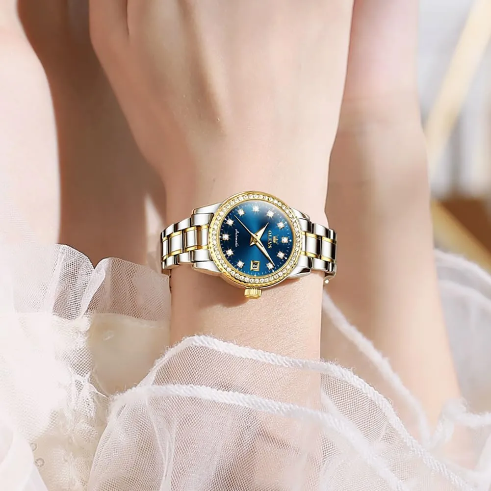 OLEVS Womens Automatic Watches Diamond Stainless Steel Self Winding Ladies Dress Wrist Watches Luminous Waterproof