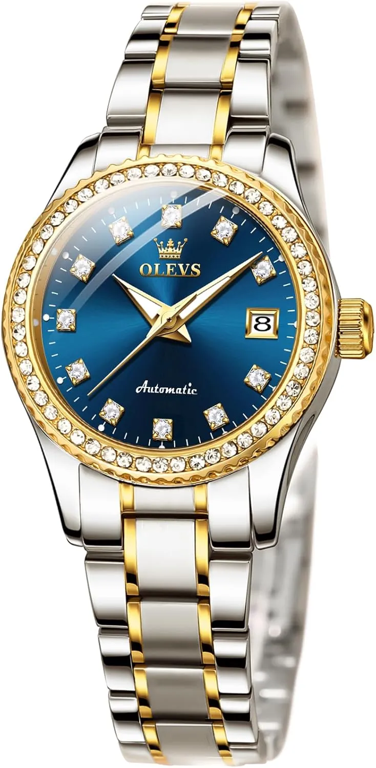 OLEVS Womens Automatic Watches Diamond Stainless Steel Self Winding Ladies Dress Wrist Watches Luminous Waterproof