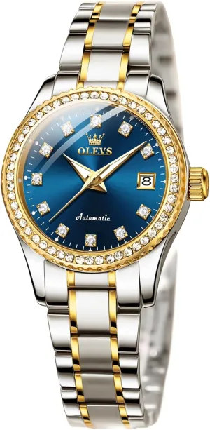 OLEVS Womens Automatic Watches Diamond Stainless Steel Self Winding Ladies Dress Wrist Watches Luminous Waterproof