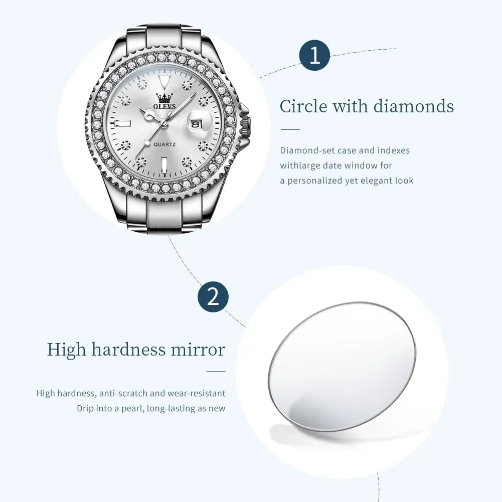 OLEVS Womens Watch Elegant Dress Diamond Analog Quartz Watch Two Tone Stainless Steel Waterproof Luminous Wristwatch