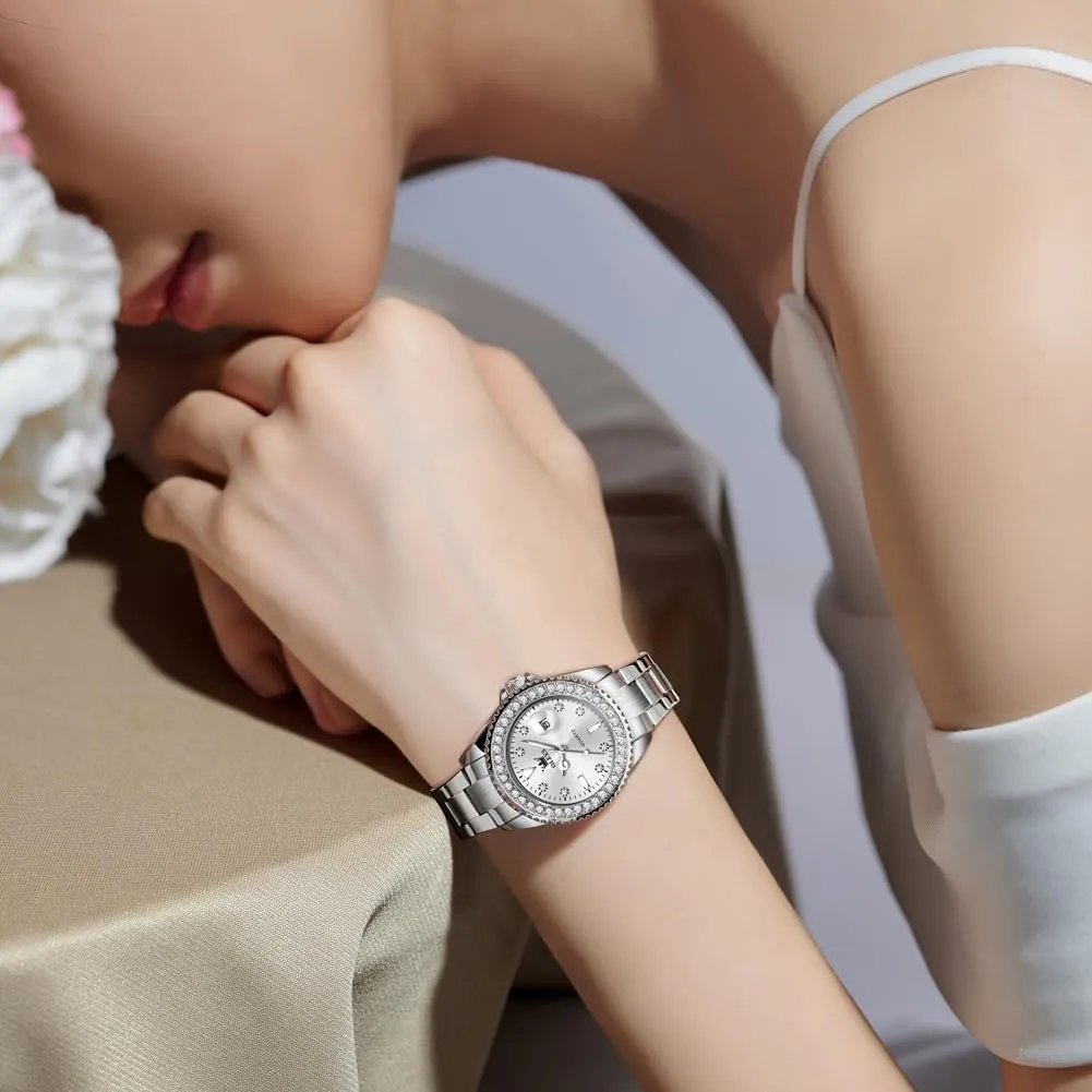OLEVS Womens Watch Elegant Dress Diamond Analog Quartz Watch Two Tone Stainless Steel Waterproof Luminous Wristwatch